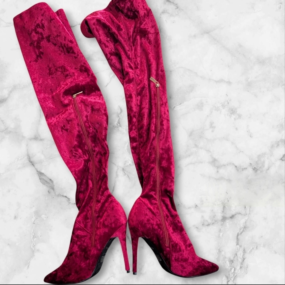 Anne Michelle Dedicate Velvet Thigh High Stilletos - Picture 4 of 5